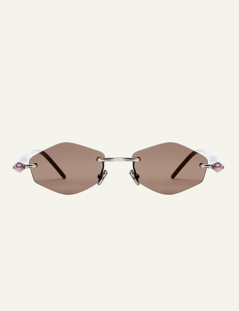 Kuboraum P60 gunmetal rimless sunglasses brown lenses geometric front view