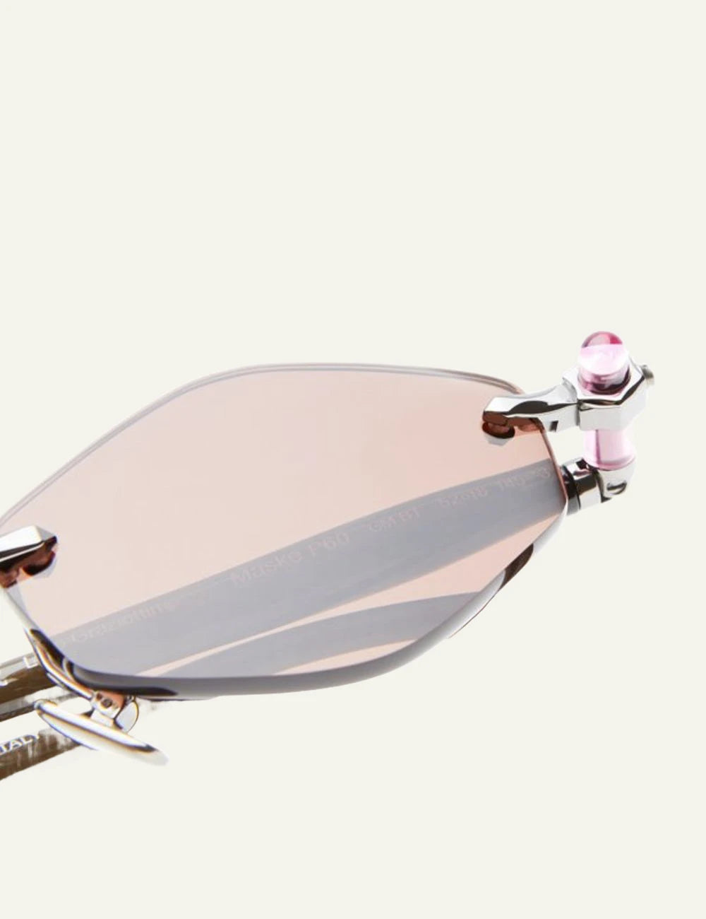 Kuboraum P60 gunmetal rimless sunglasses brown lenses geometric front detail view