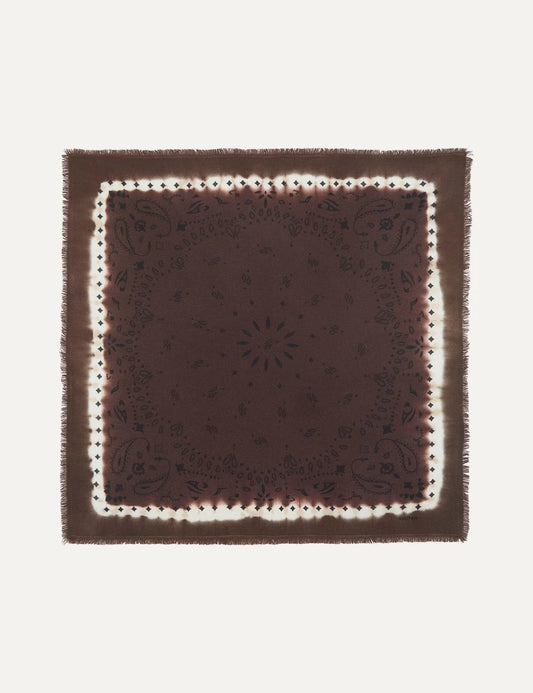 Kujten Grand Bandana Hachiko Abba Espresso brown cashmere scarf with bandana print and tie-dye effect