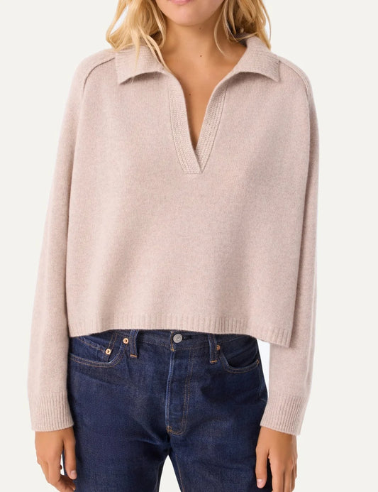 Kujten women Aenora Oatmeal beige oversized cashmere polo sweater
