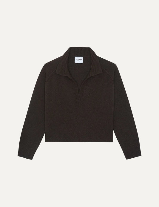 Kujten women Aenora brown oversized cashmere polo sweater