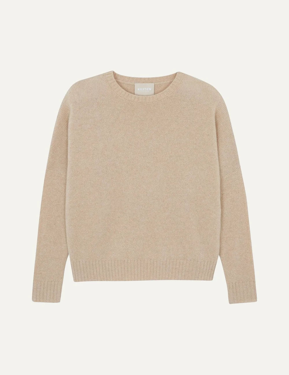 Kujten women Amelie Organic beige cashmere oversized crew neck sweater with long sleeves