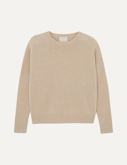 Kujten women Amelie Organic beige cashmere oversized crew neck sweater with long sleeves