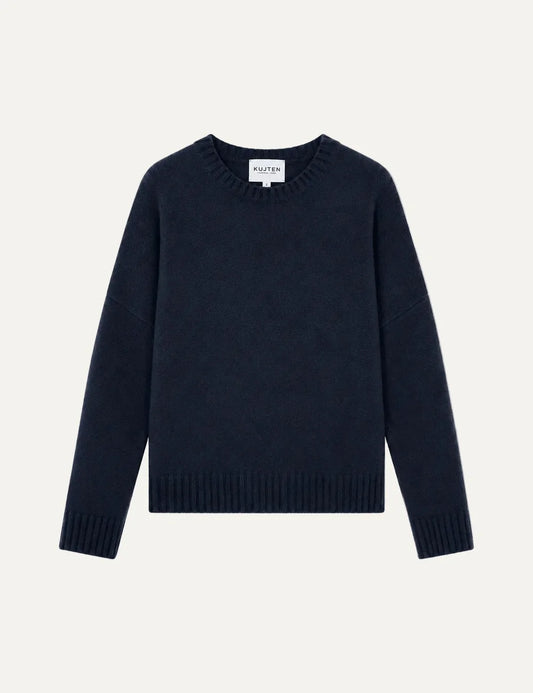 Kujten women Amelie Marine Fonce dark navy cashmere oversized crew neck sweater with long sleeves