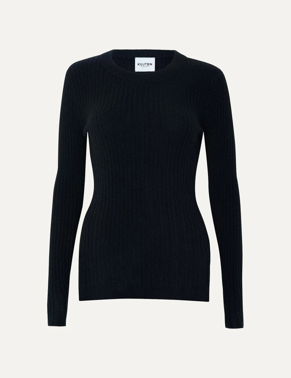Kujten women Bibi black cashmere ribbed crew neck sweater with long sleeves
