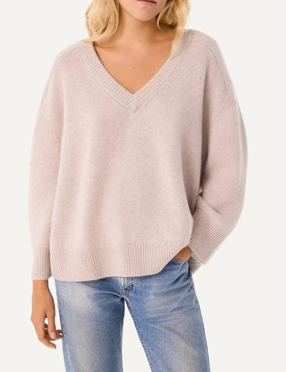 Kujten women Divee Oatmeal beige oversized V-neck cashmere sweater