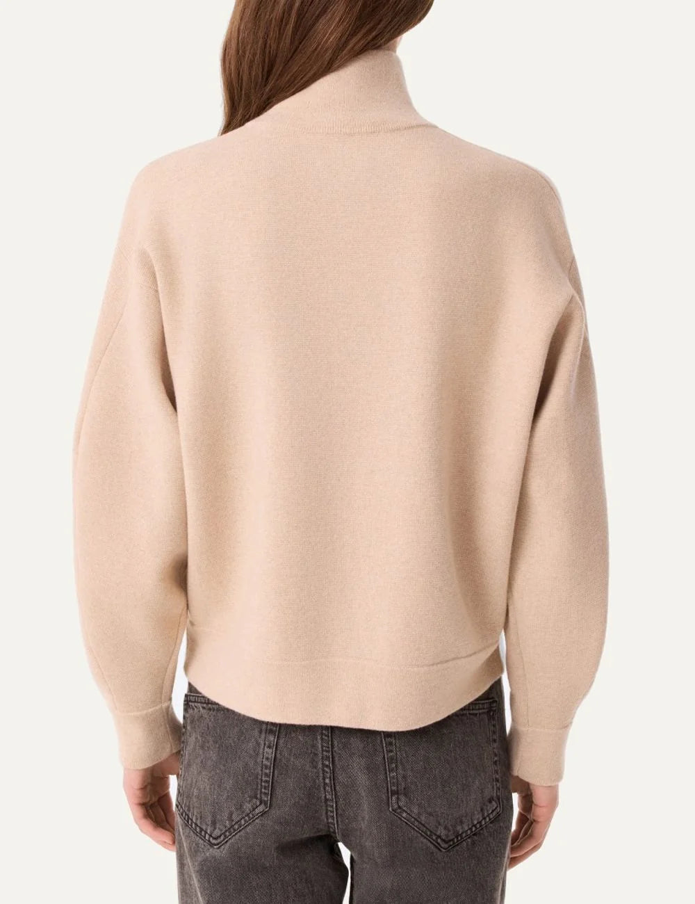 Kujten women Mandi Organic beige cashmere half-zip sweater with high collar back