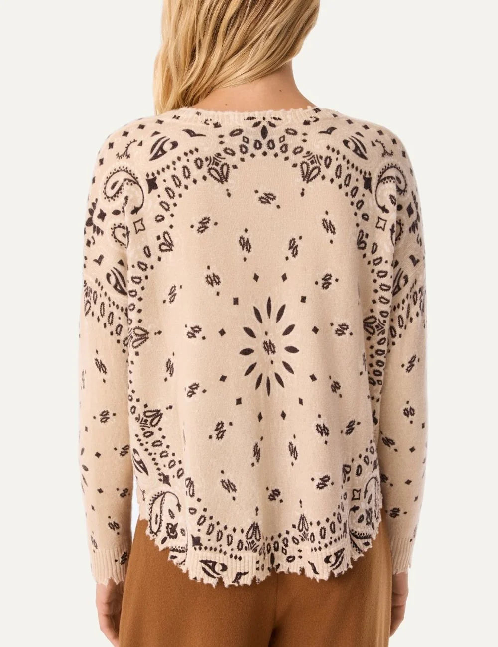 Kujten women Mela Bandana Bico beige and brown cashmere sweater with bandana print back