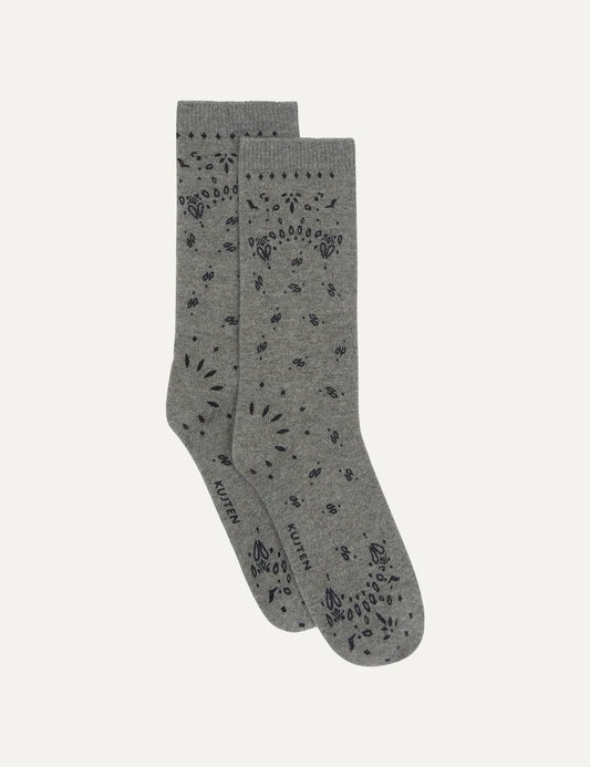 Kujten women Sig Bandana khaki melange cashmere socks with dark bandana print