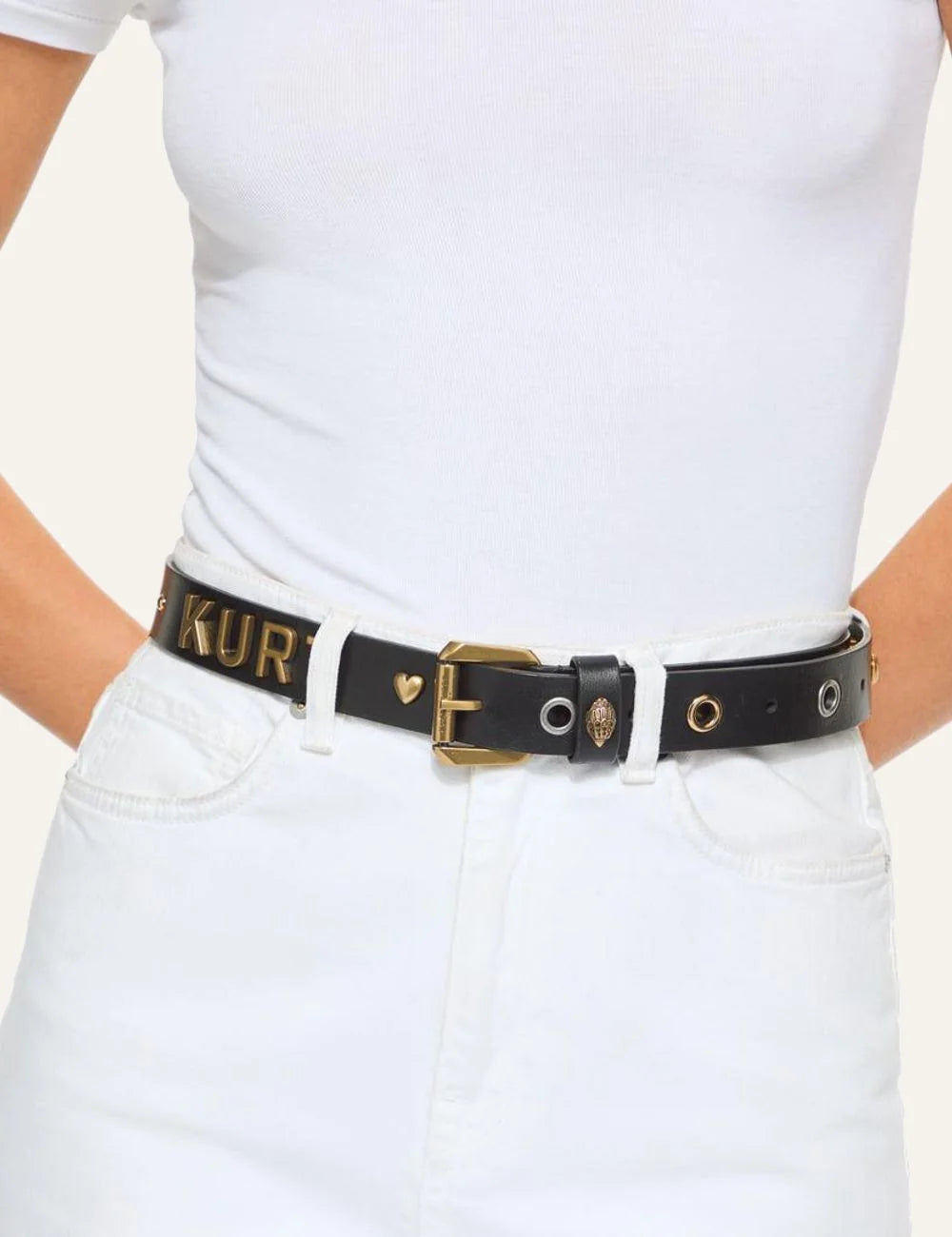 Kurt Geiger gynaikeia zoni worn look se white pants kai gold details