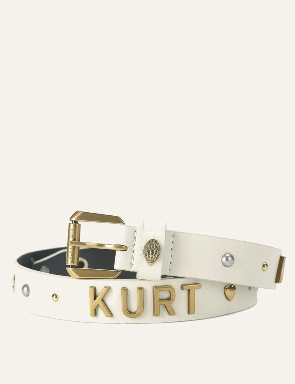 Kurt Geiger London bone leather belt με studs και KURT branding side view