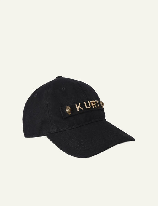 Kurt Geiger London Kurt cap black cotton me gold logo &amp; eagle head side view
