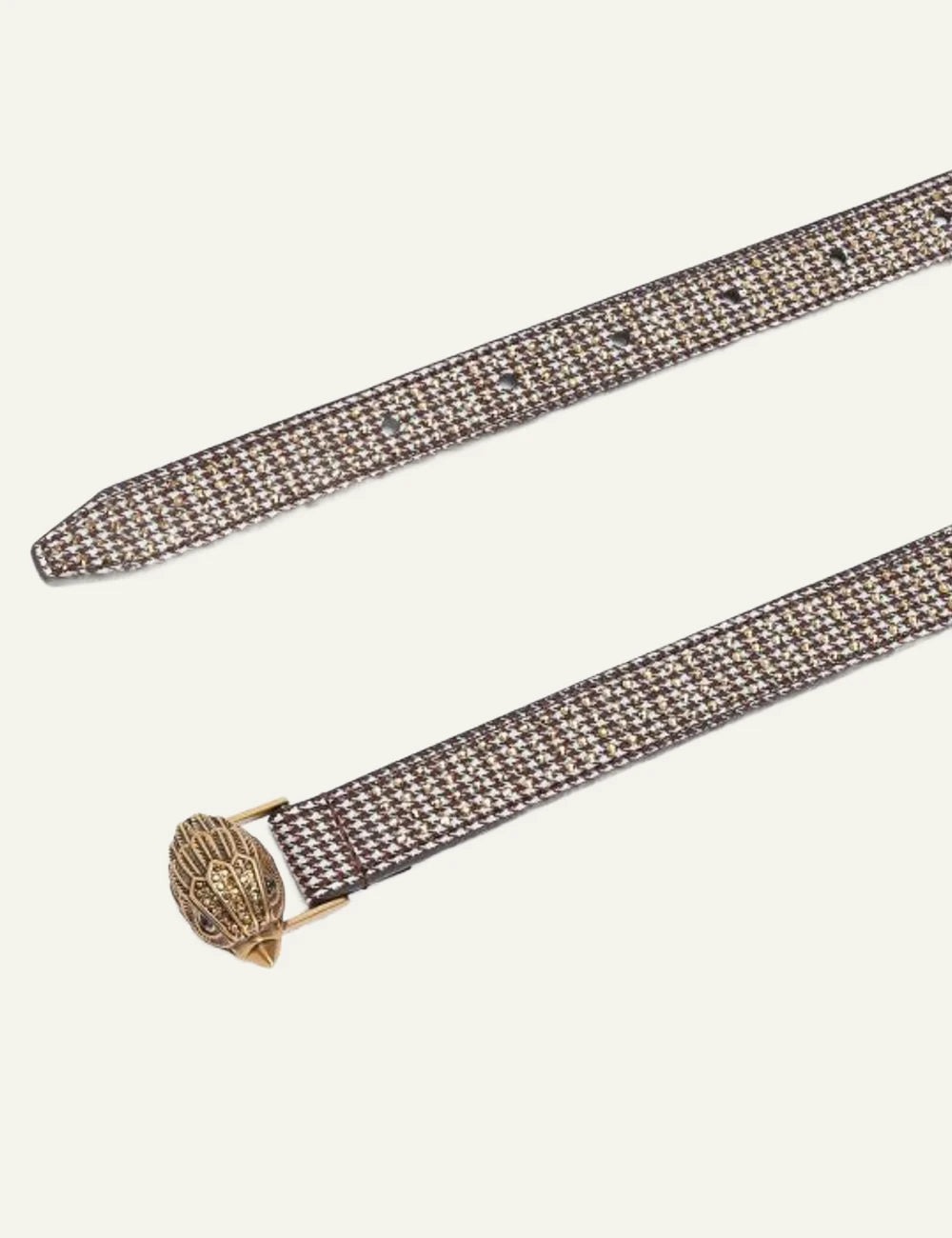 Kurt Geiger slim check embellished belt with gold eagle buckle full