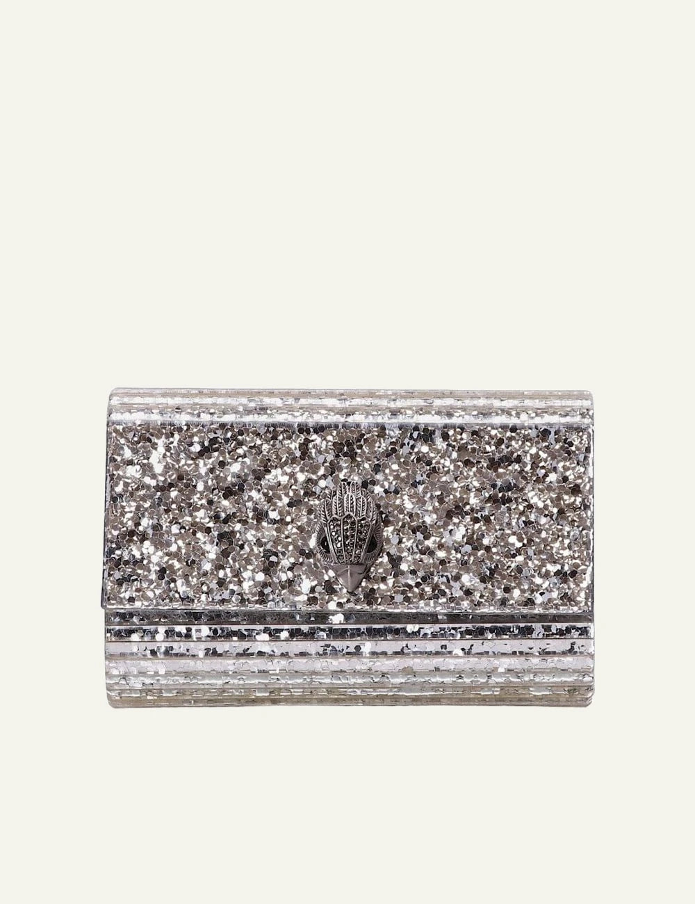 Kurt Geiger Party Eagle Clutch silver glitter μπροστινή όψη