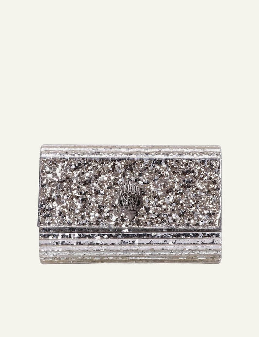 Kurt Geiger Party Eagle Clutch silver glitter μπροστινή όψη