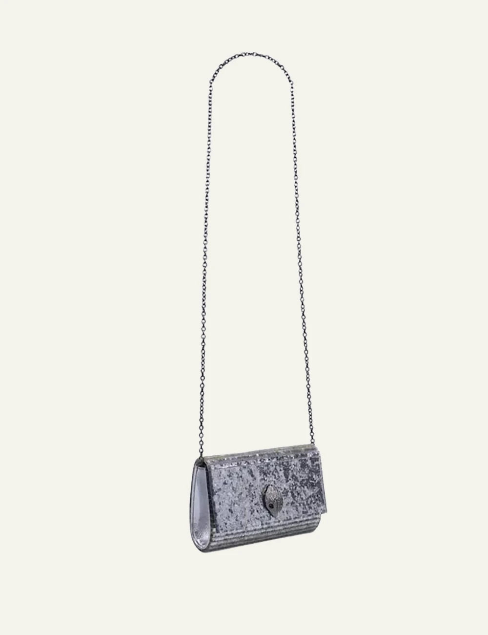 Kurt Geiger Party Eagle Clutch silver glitter πλάγια όψη με αλυσίδα ώμου