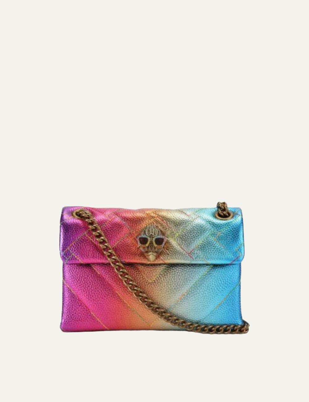 Kurt Geiger mini kensington bag ombre metallic leather rainbow quilted front