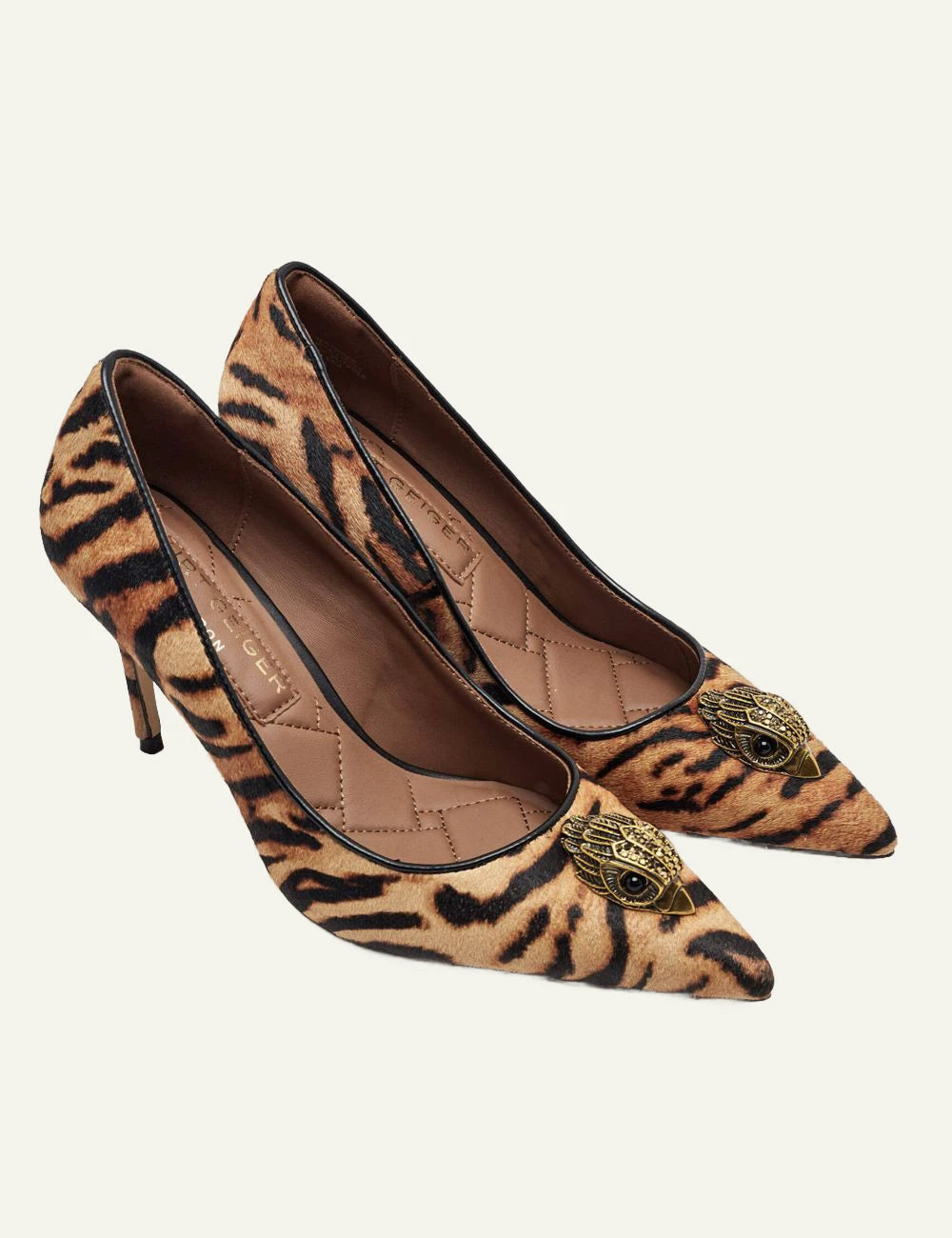 Kurt Geiger Belgravia Eagle Court leopard print leather pumps with eagle embellishment top