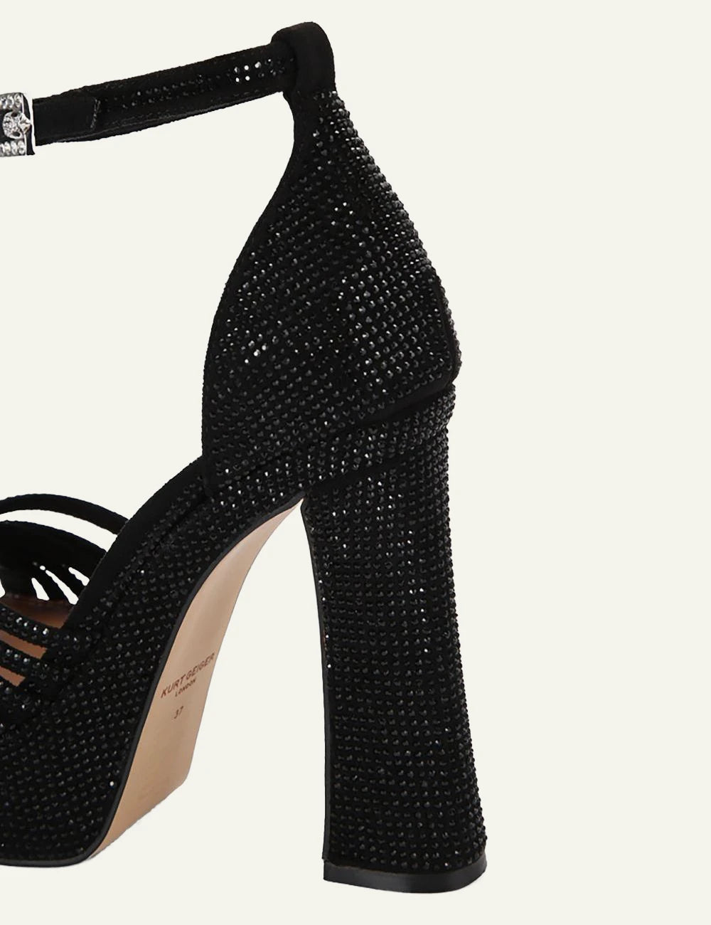 Kurt Geiger black crystal embellished platform sandals with block heel back