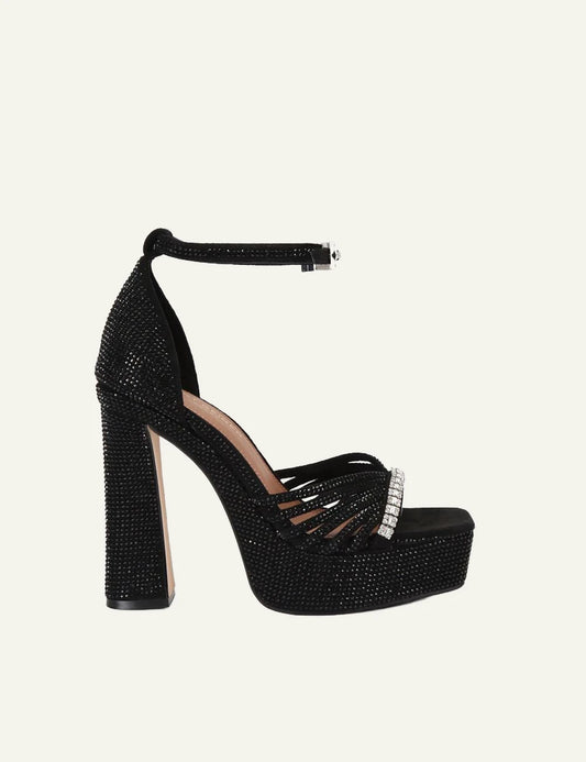 Kurt Geiger black crystal embellished platform sandals with block heel