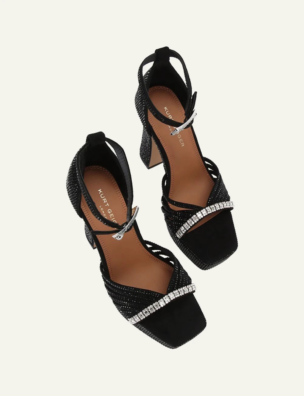 Kurt Geiger black crystal embellished platform sandals with block heel top
