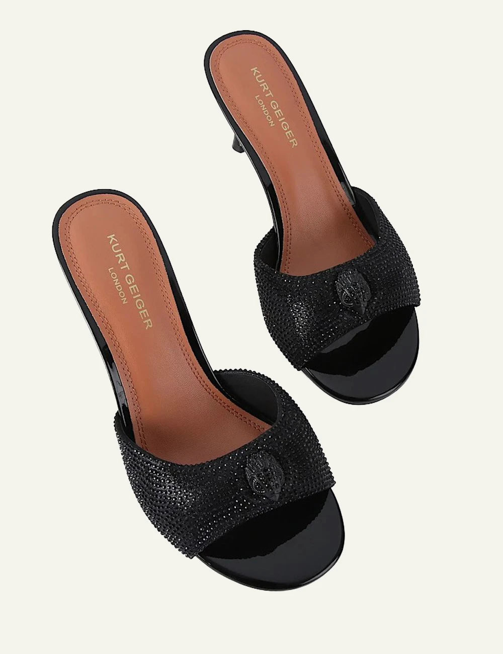 Kurt Geiger black embellished mule sandals with stiletto heel top