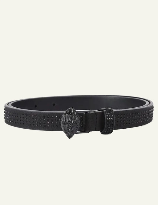Kurt Geiger black leather belt with black crystal eagle buckle