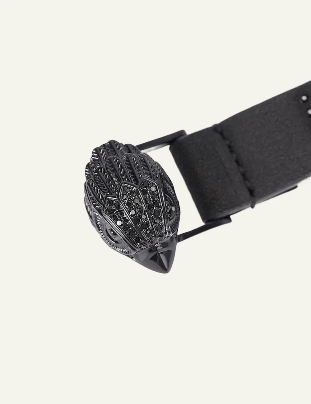 Kurt Geiger black leather belt with black crystal eagle buckle detail