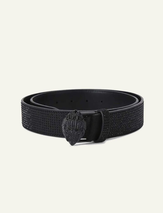 Kurt Geiger black leather belt with crystal embellished eagle buckle