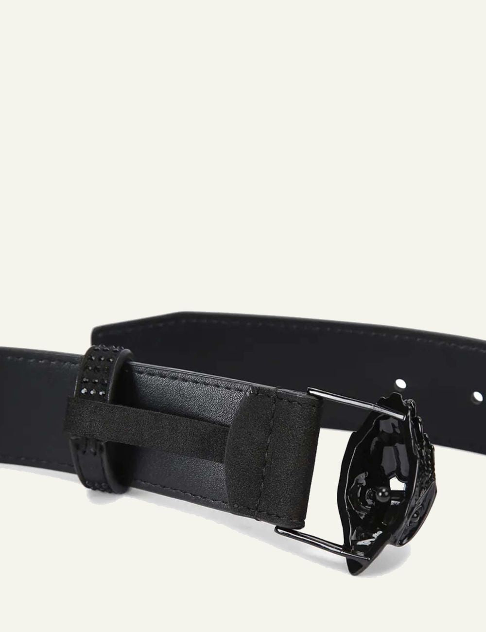 Kurt Geiger black leather belt with crystal embellished eagle buckle back