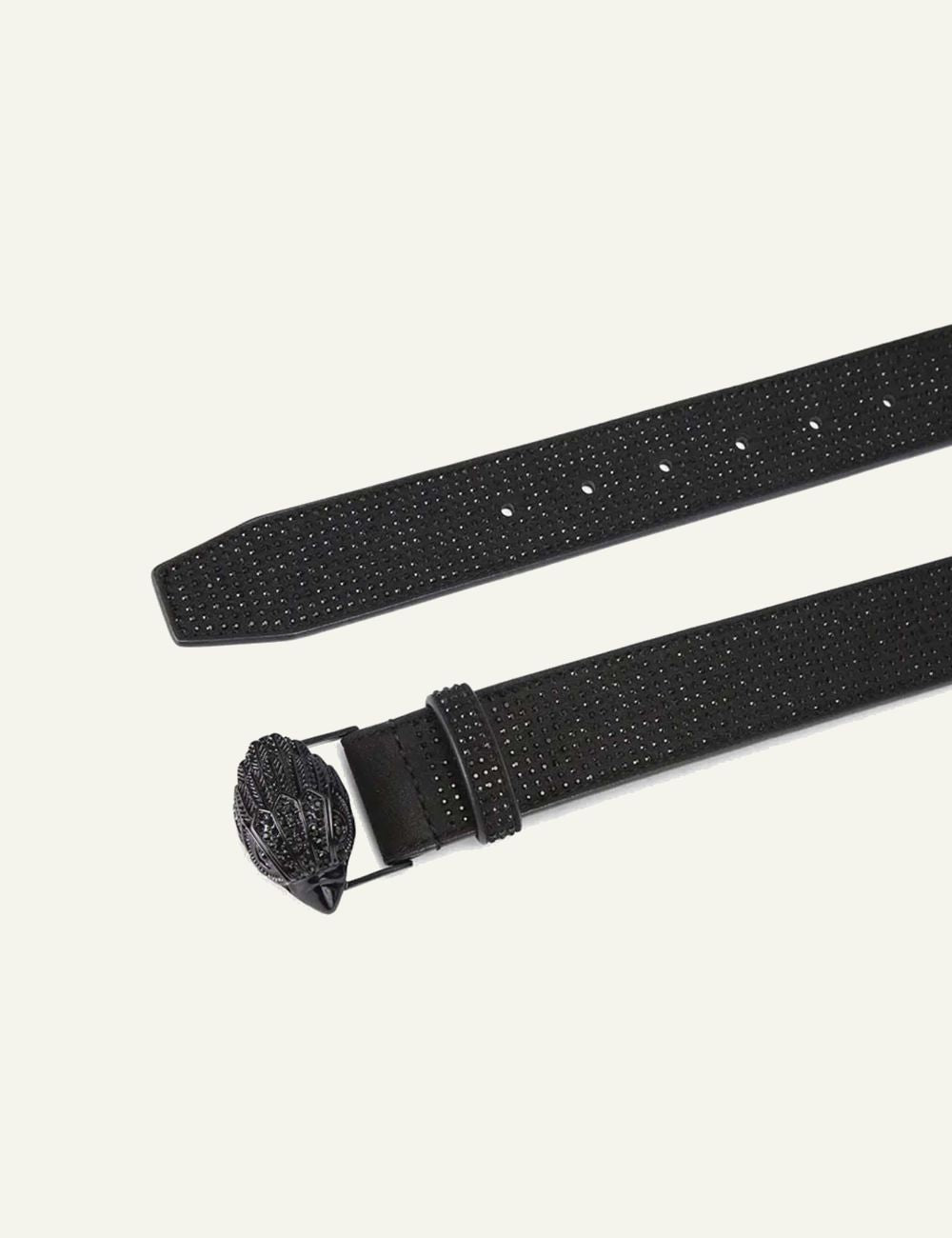Kurt Geiger black leather belt with crystal embellished eagle buckle full