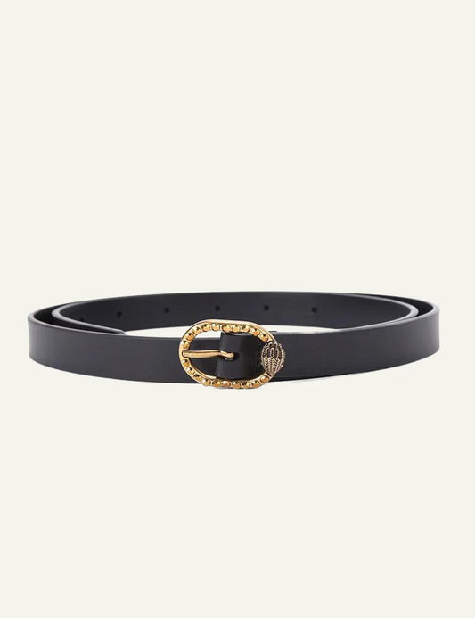 Kurt Geiger black leather belt with gold embellished buckle