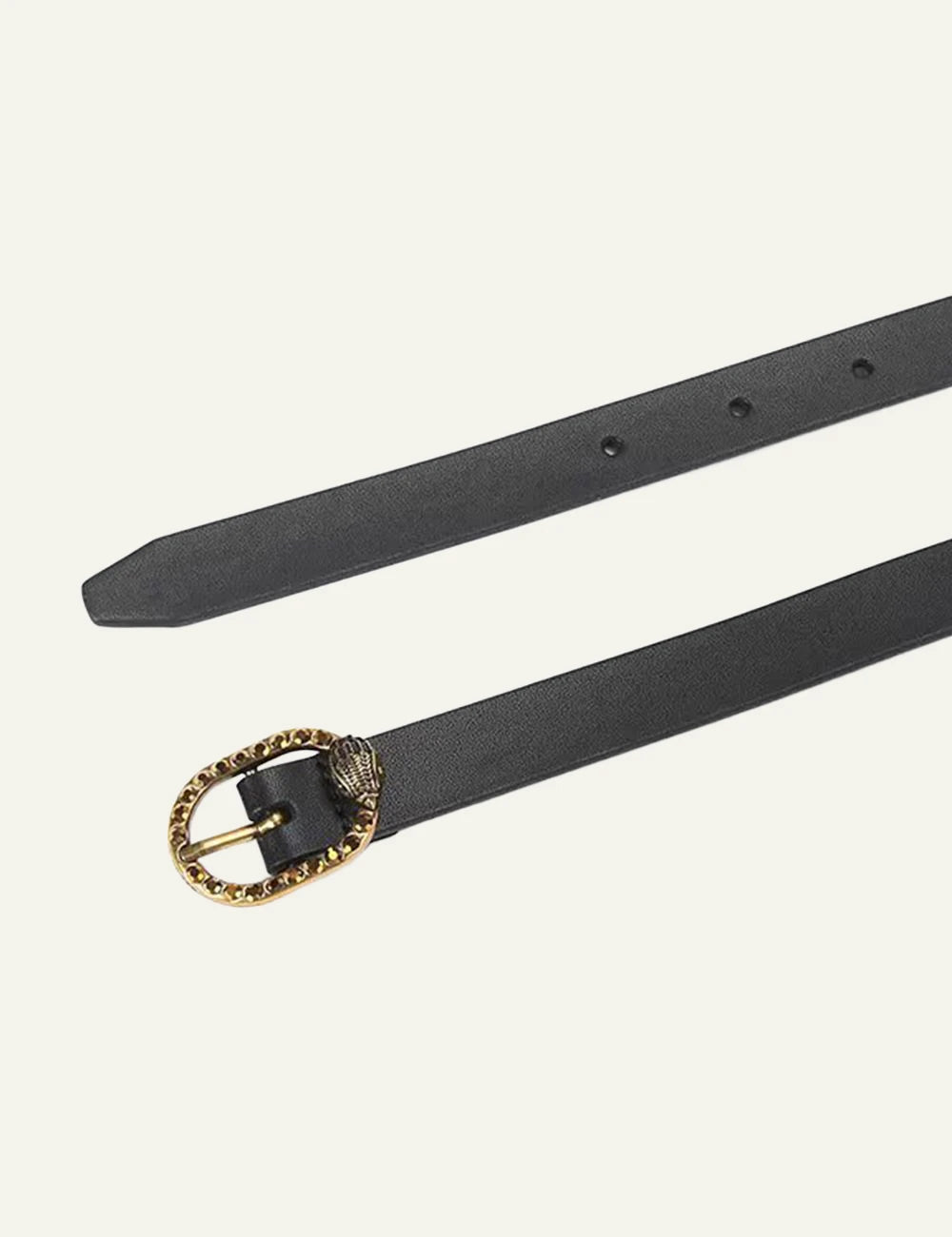 Kurt Geiger black leather belt with gold embellished buckle full