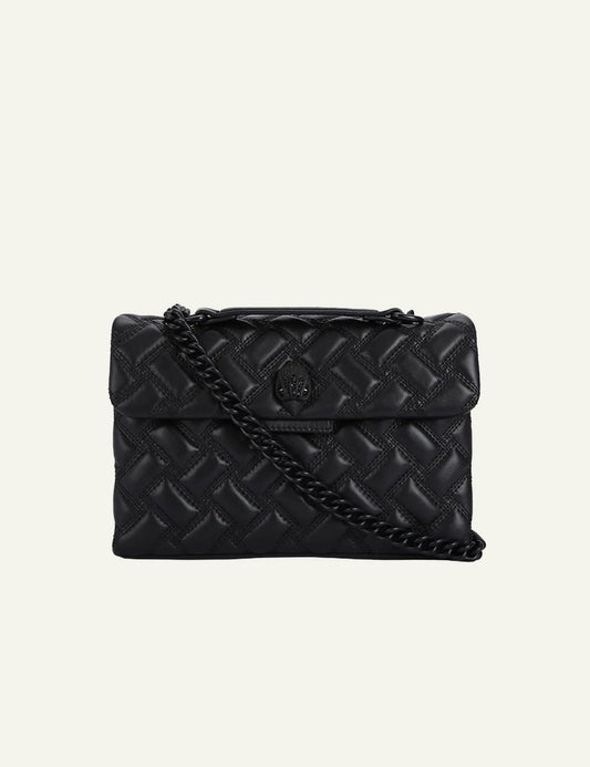 Black leather quilted Kurt Geiger shoulder bag with black chain strap and eagle head clasp