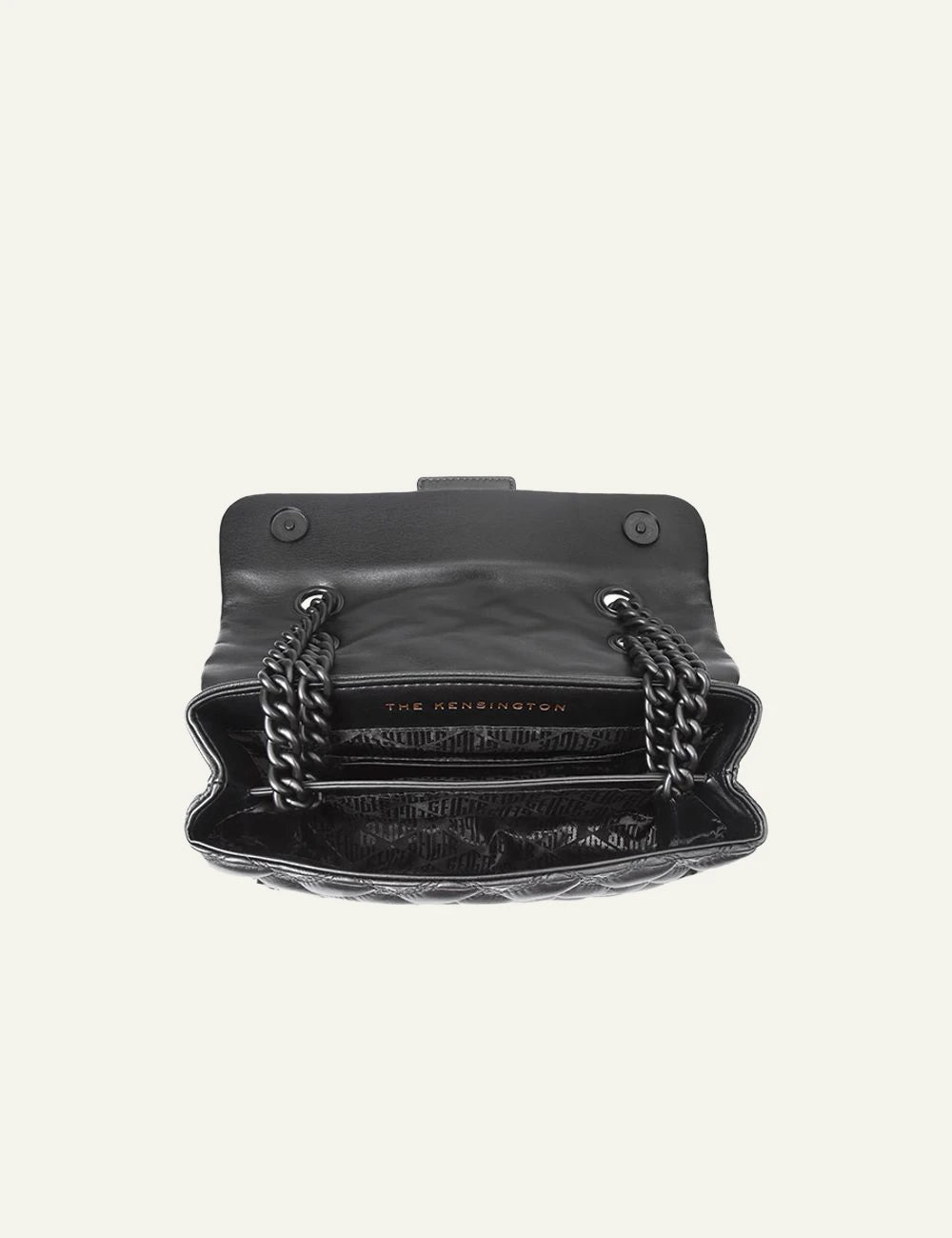 Black leather quilted Kurt Geiger shoulder bag with black chain strap and eagle head clasp top