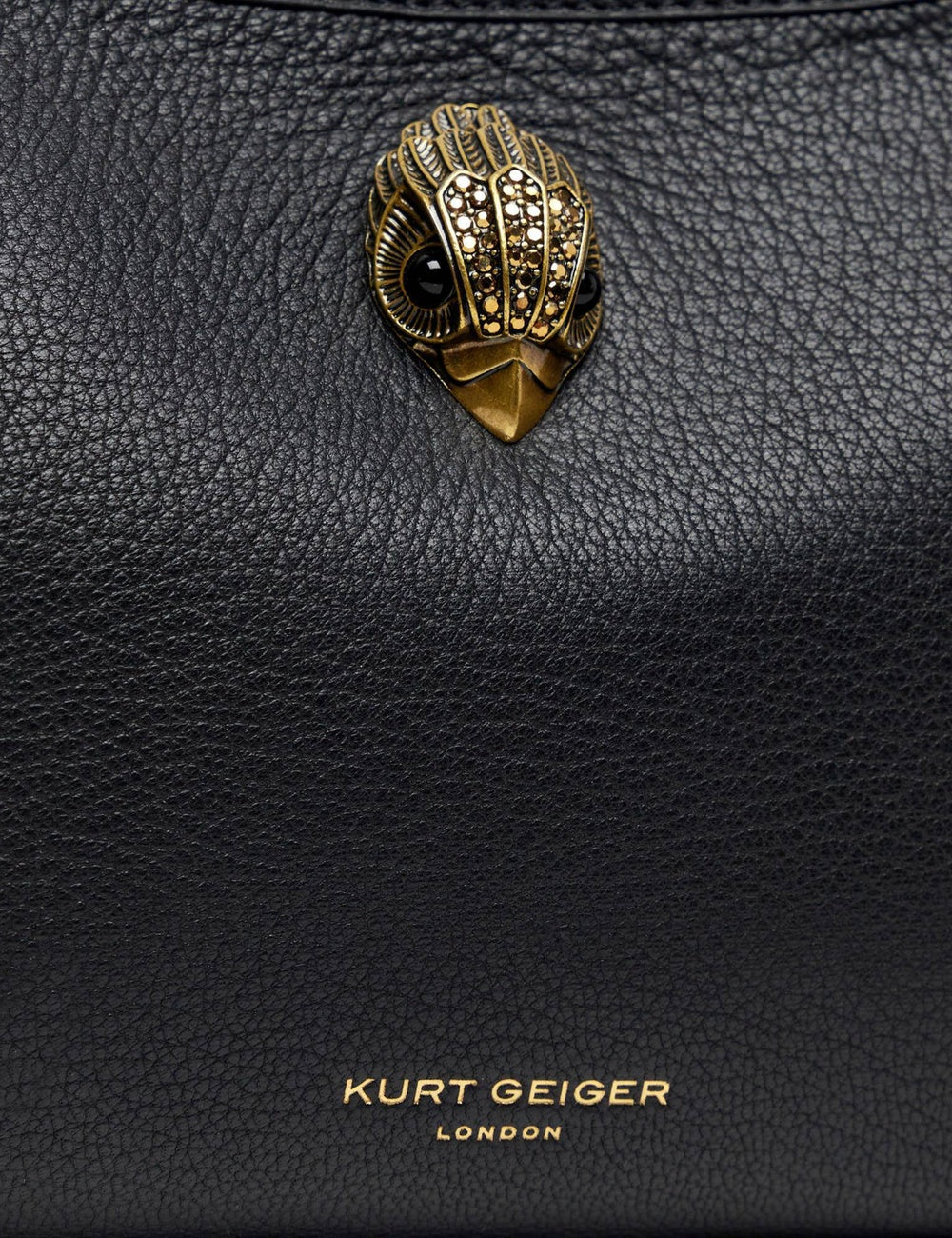 kurt geiger black leather shoulder bag eagle head detail front logo view