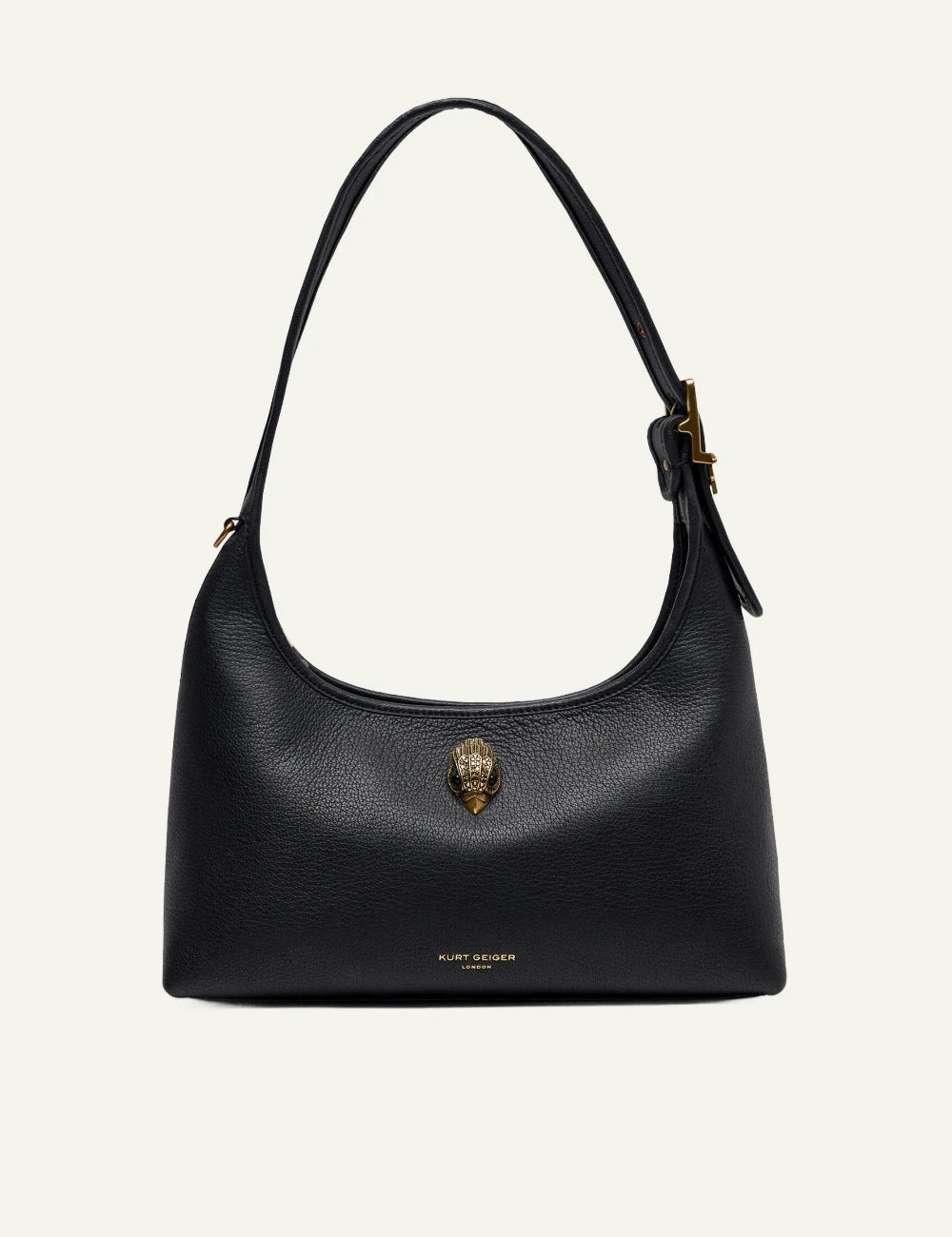 kurt geiger black leather shoulder bag eagle head detail front view