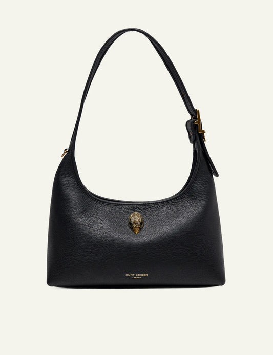 kurt geiger black leather shoulder bag eagle head detail front view