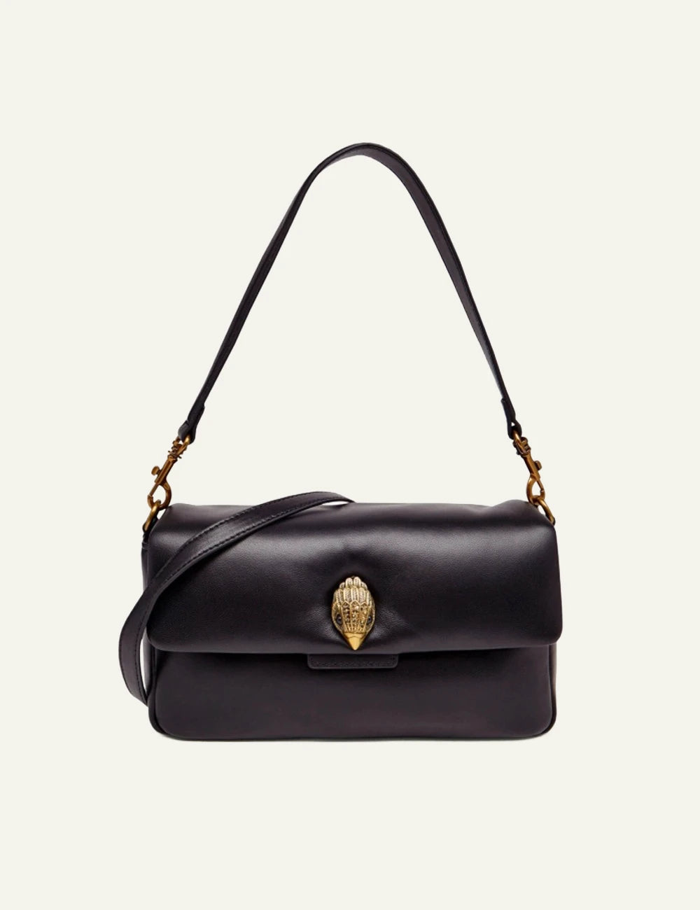 Black leather Kurt Geiger shoulder bag with eagle head clasp and detachable crossbody strap
