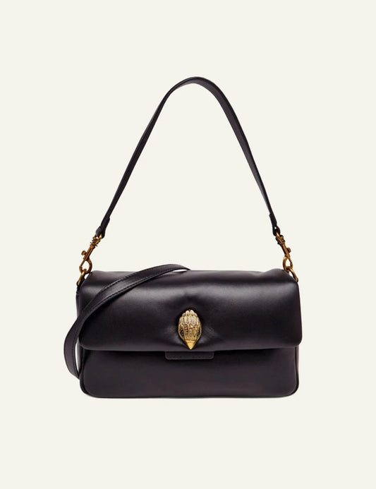 Black leather Kurt Geiger shoulder bag with eagle head clasp and detachable crossbody strap