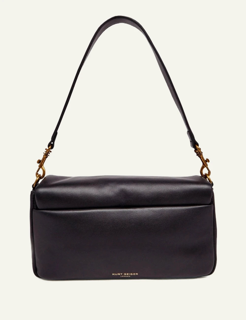 Black leather Kurt Geiger shoulder bag with eagle head clasp and detachable crossbody strap back