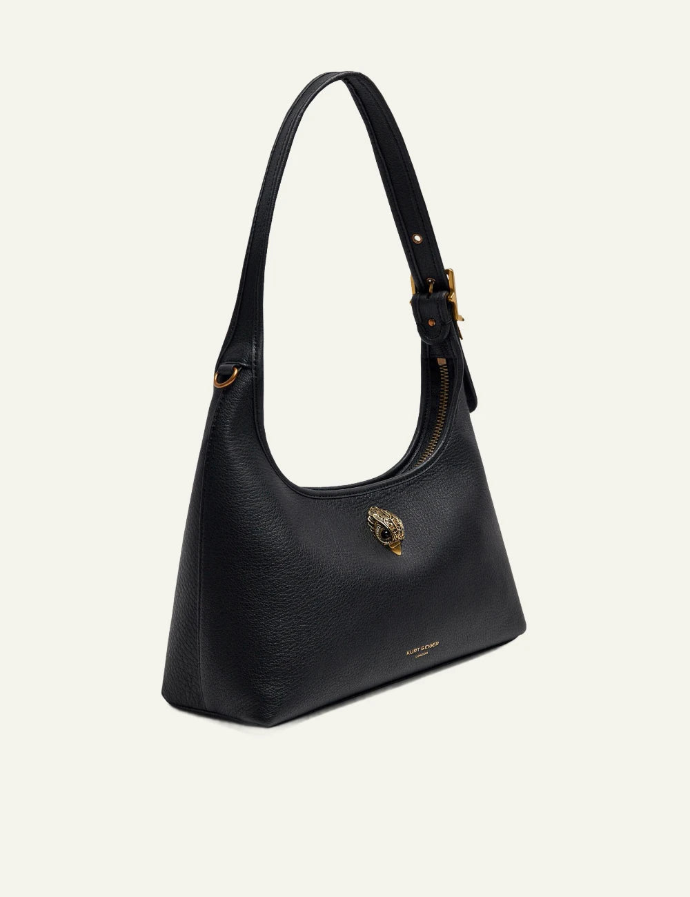 kurt geiger black leather shoulder bag eagle head detail side view
