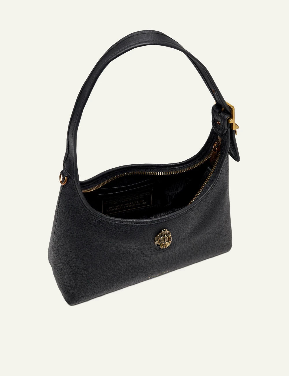 kurt geiger black leather shoulder bag eagle head detail top view