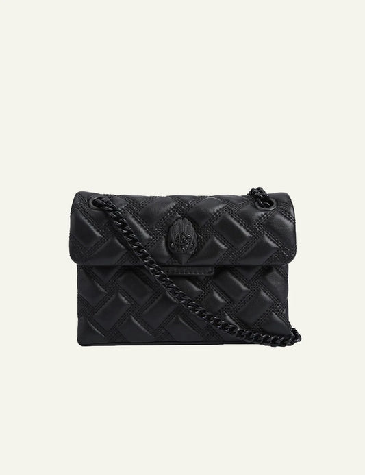Black quilted Kurt Geiger crossbody bag with black chain strap and eagle head clasp