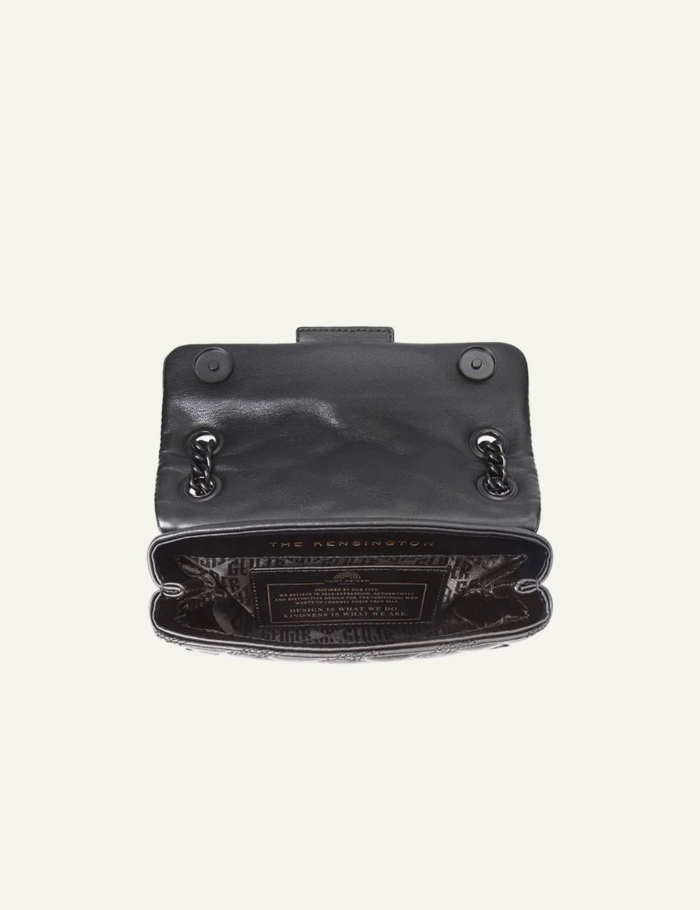 Black quilted Kurt Geiger crossbody bag with black chain strap and eagle head clasp top
