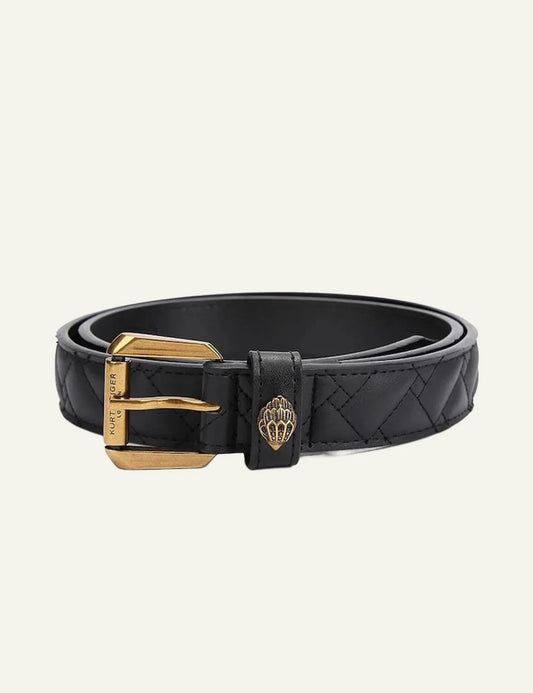 Kurt Geiger black quilted leather belt with gold buckle