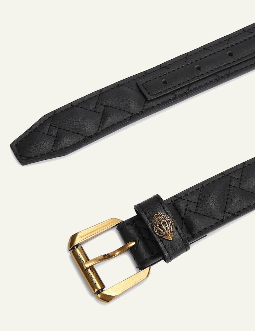 Kurt Geiger black quilted leather belt with gold buckle full