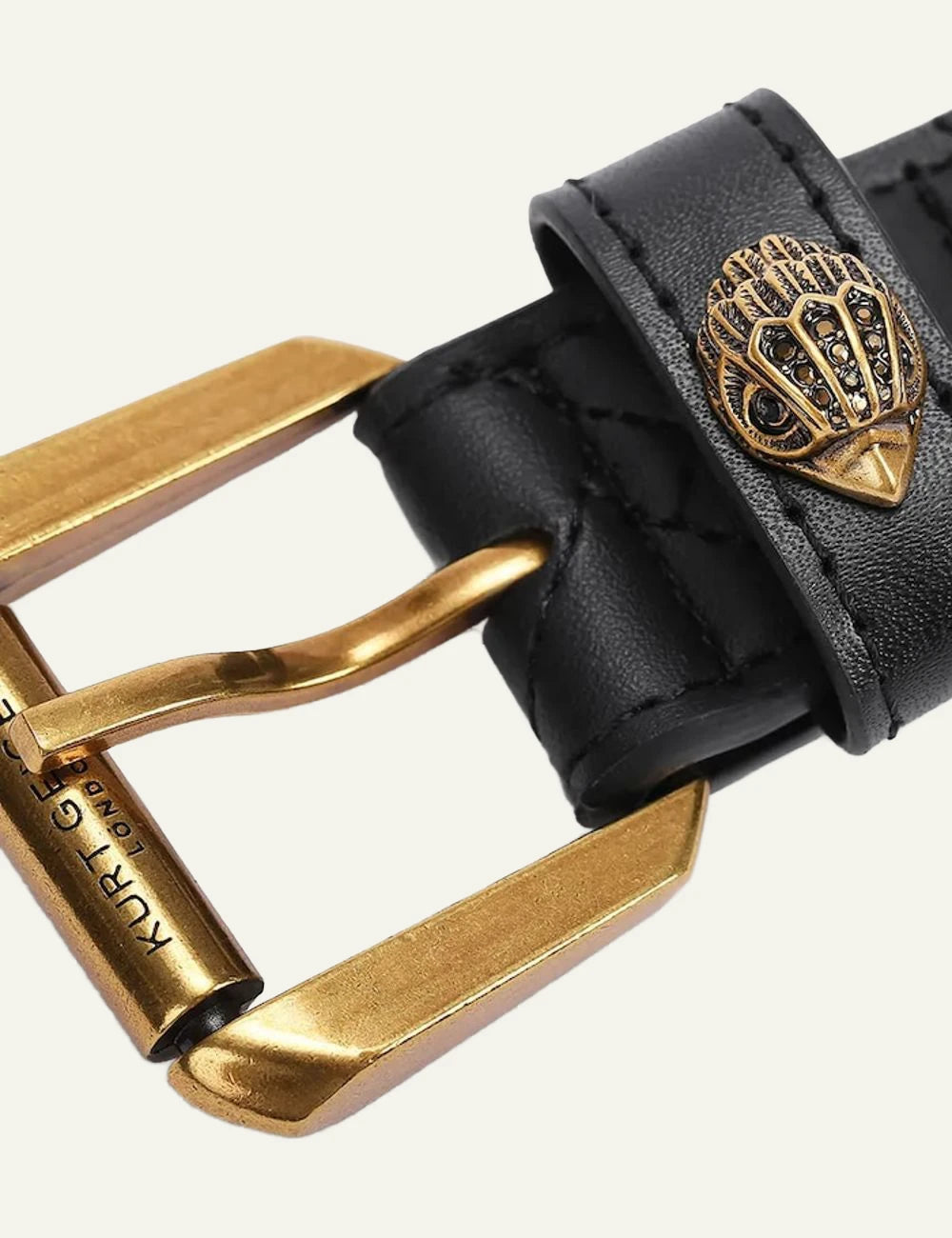 Kurt Geiger black quilted leather belt with gold buckle detail