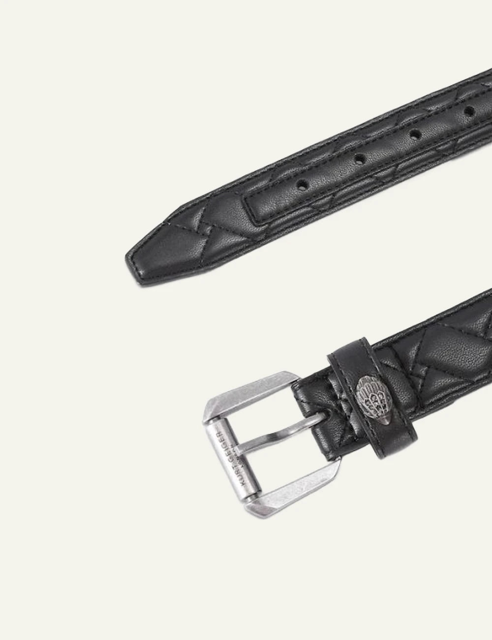 Kurt Geiger black quilted leather belt with silver buckle full