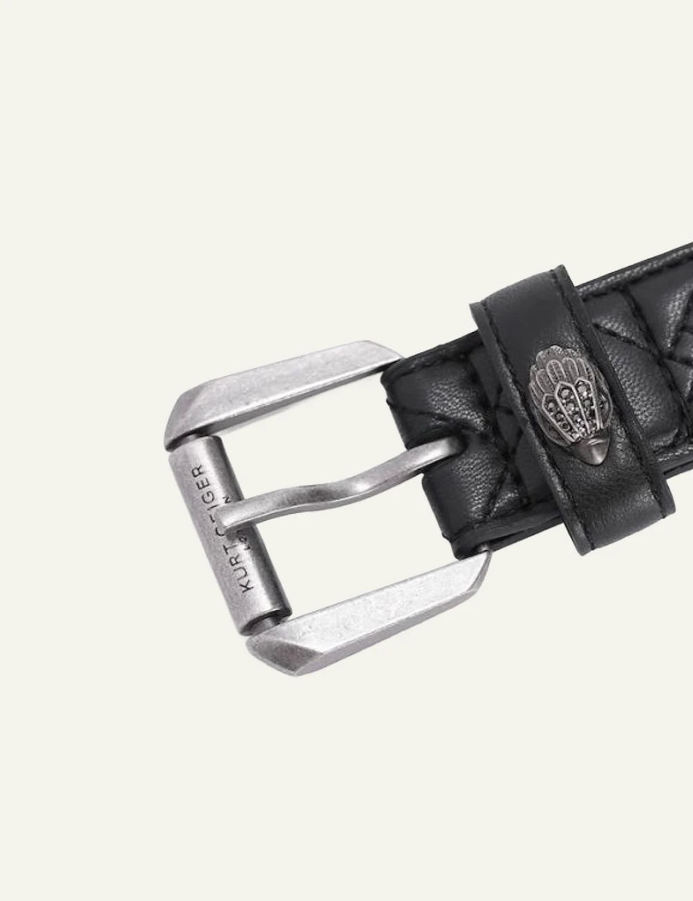 Kurt Geiger black quilted leather belt with silver buckle detail